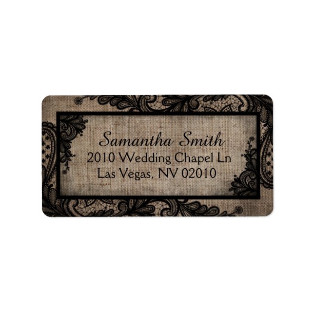 Black Lace Burlap Moderne Goth Mariage Étiquettes (Devant)