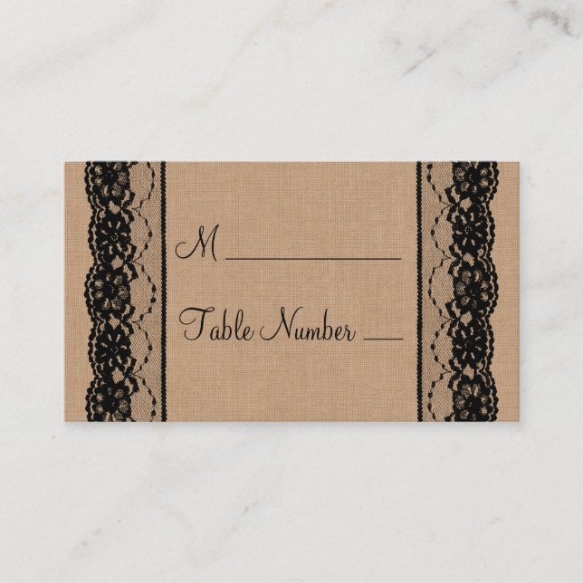 Black Lace & Burlap Place Card (Front)