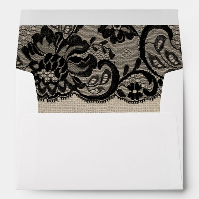 Black Lace & Burlap Rustic Wedding Envelope (Back (Bottom))