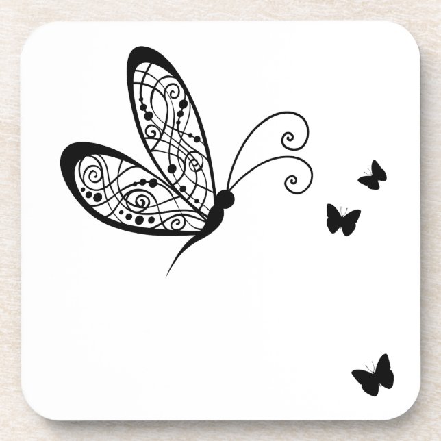 Black Lace Butterflies 1 Coaster (Front)