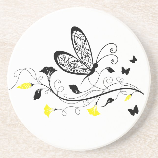 Black Lace Butterflies 3 Coaster (Front)