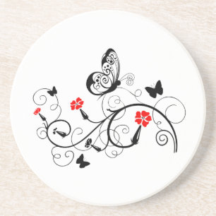 Black Lace Butterflies 4 Coaster