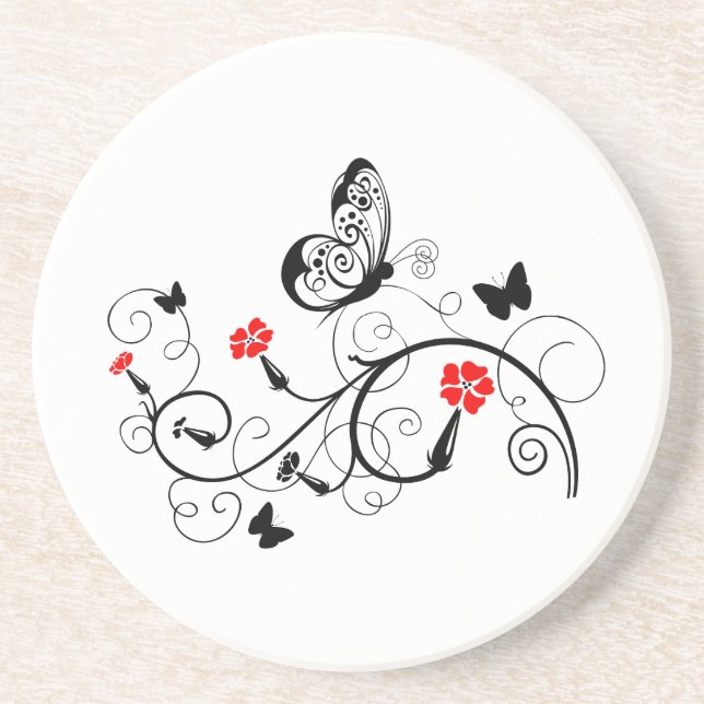 Black Lace Butterflies 4 Coaster (Front)