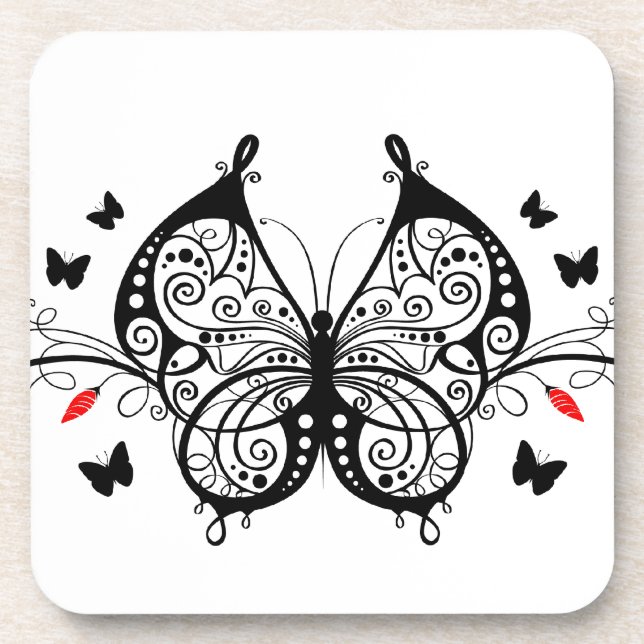 Black Lace Butterflies 7 Coaster (Front)