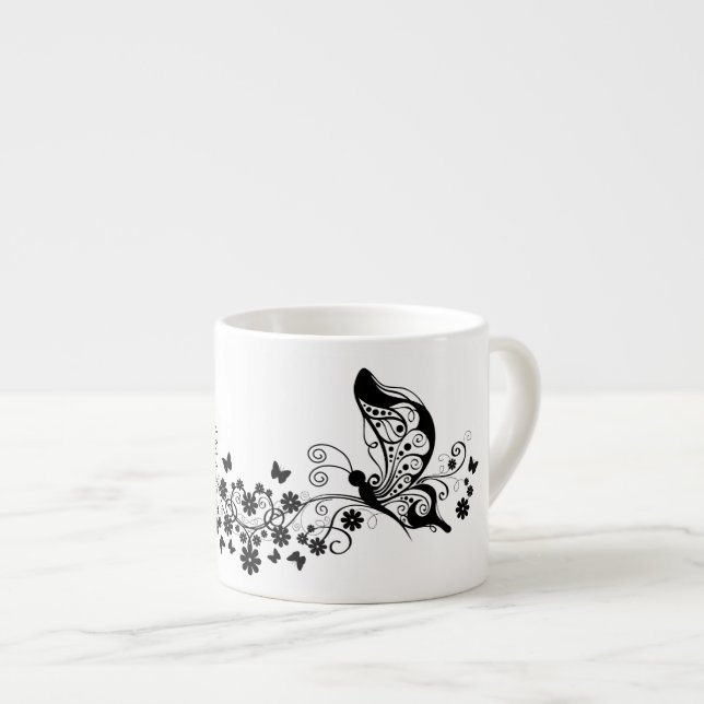 Black Lace Butterflies 8 Espresso Cup (Front Right)