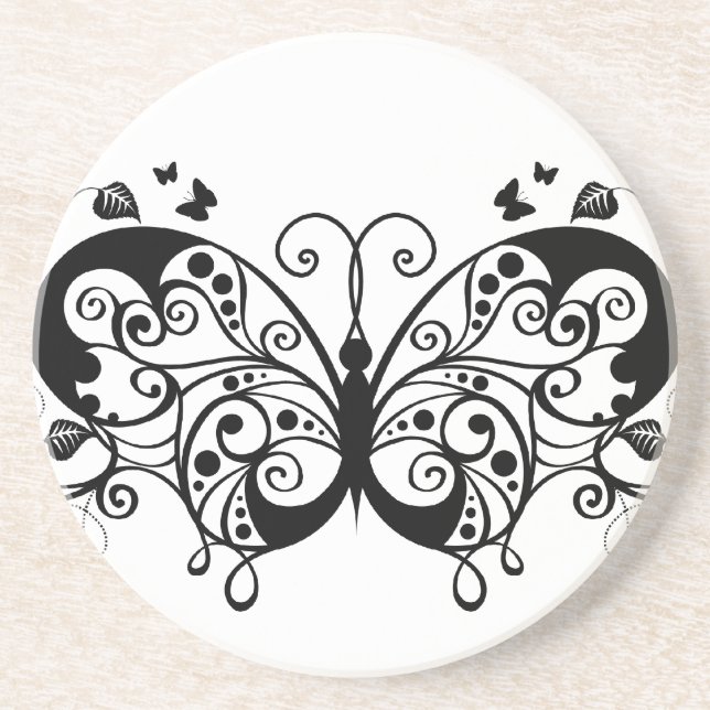 Black Lace Butterflies 9 Coaster (Front)