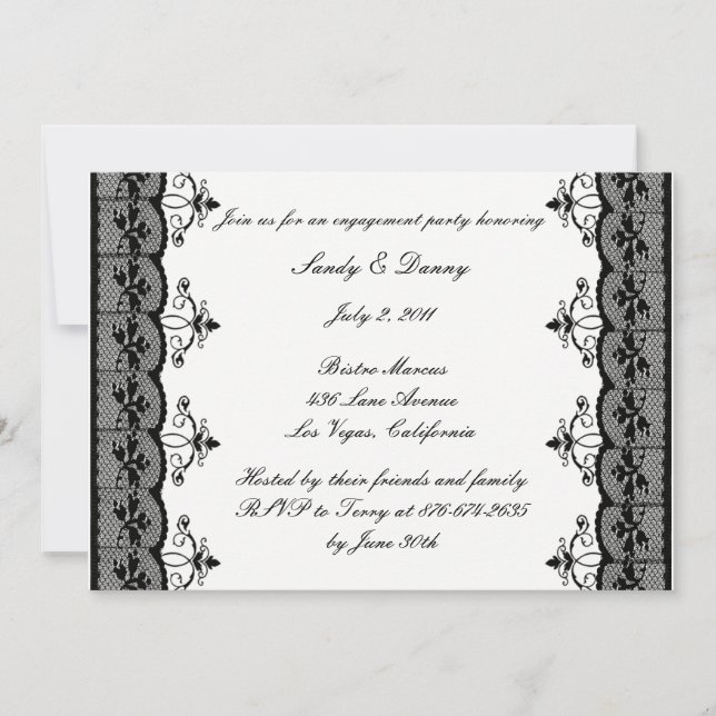 Black Lace Engagement Party Invitation (Front)