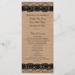 Black Lace et Burlap Programme de mariage