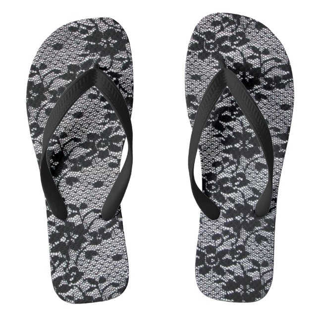 Black Lace Flip Flops (Footbed)