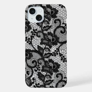 Black Lace Floral iPhone 15 Plus Case