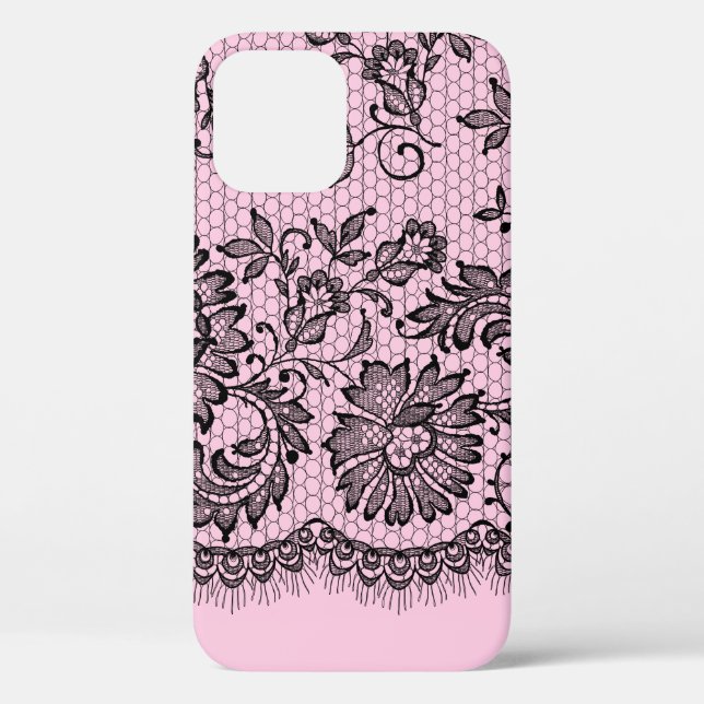 Black Lace Fringe On Pink Case-Mate iPhone Case (Back)