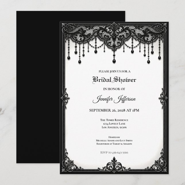Black Lace Gothic Bridal Shower invitation (Front/Back)