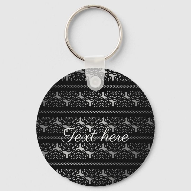 Black Lace Grey and White Gradient Personalized Keychain (Front)