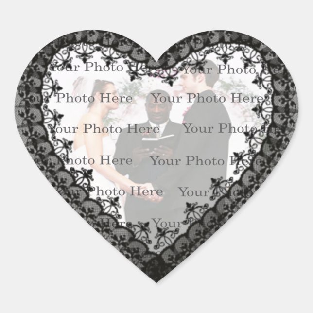 Black Lace Heart Photo Stickers (Front)