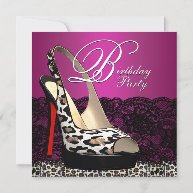 Black Lace Hot Pink Leopard Birthday Party Invitat Invitation (Front)