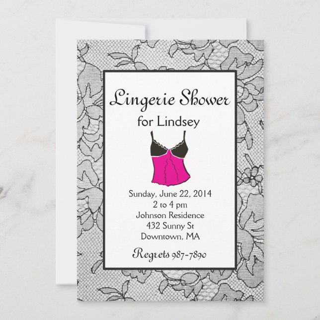 Black Lace Lingerie Bridal Shower Invites (Front)