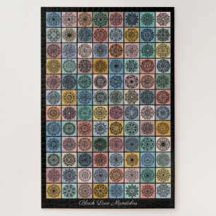 Black Lace Mandalas Applique Patchwork Design Jigsaw Puzzle
