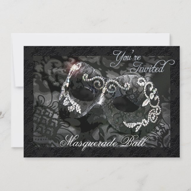 Black Lace Mask Jewelled Masquerade Ball Invitatio Invitation (Front)