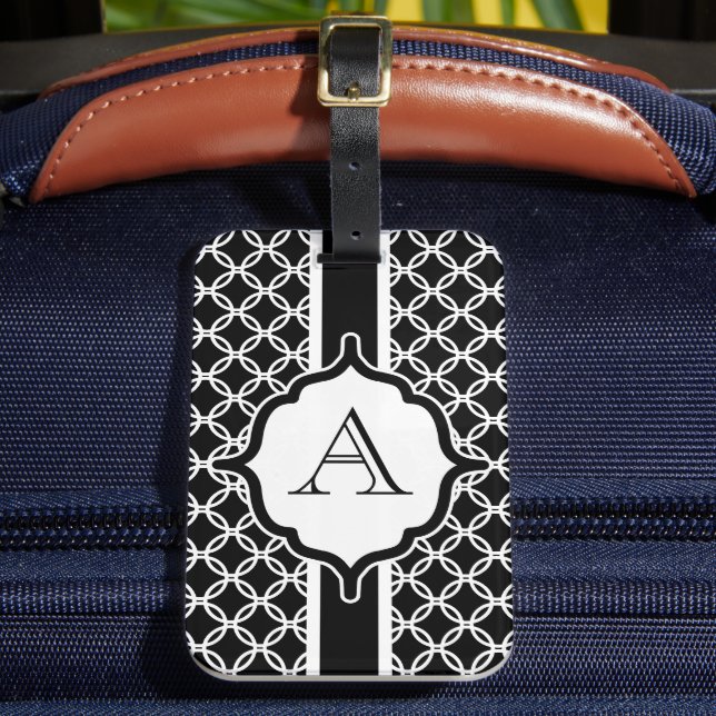 Black Lace Monogrammed Luggage Tag (Front Insitu 2)