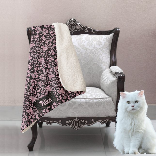 Black Lace on Fishnet Look - add name to pale pink Sherpa Blanket (Creator Uploaded)
