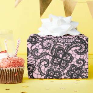 Black Lace on Pink Wrapping Paper