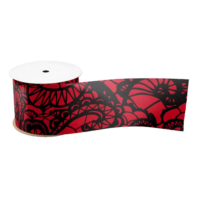 Black Lace on Red Satin Ribbon (Spool)