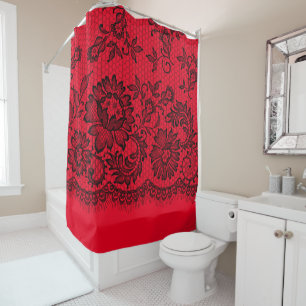 Black Lace on Red Shower Curtain