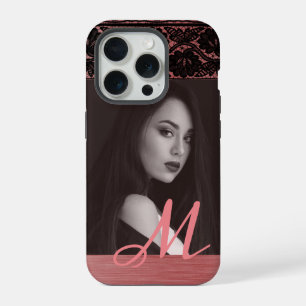 Black Lace on Rose Gold – Custom Photo & Initial iPhone 15 Pro Case