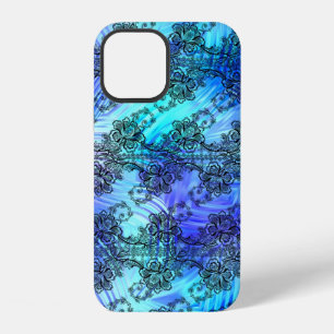 Black Lace On Soft Blue Patterned Glass Case-Mate  iPhone 12 Case