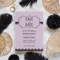 Black Lace on Soft Lavender Custom Save the Date