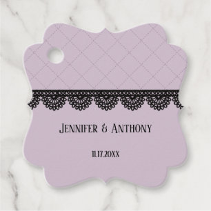 Black Lace on Soft Lavender Custom Wedding Favour Tags