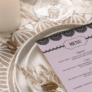 Black Lace on Soft Lavender Custom Wedding Menu