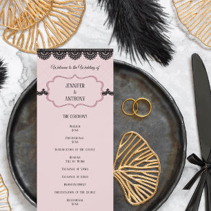 Black Lace on Soft Pink Custom Wedding Program
