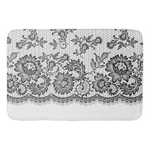 Black Lace on White Bath Mat