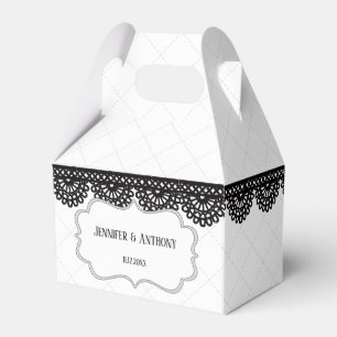 Black Lace on White Custom Wedding Favor Box