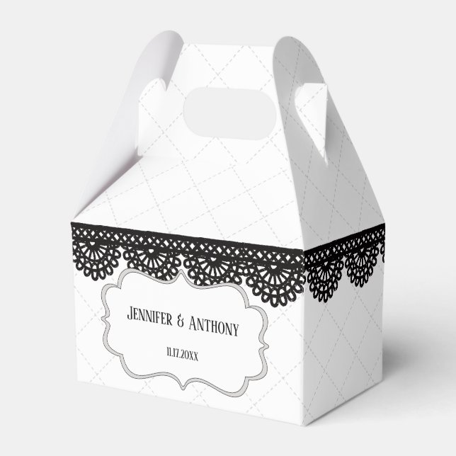 Black Lace on White Custom Wedding Favor Box (Front Side)