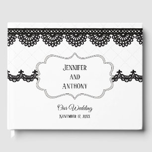 Black Lace on White Custom Wedding Guest Book