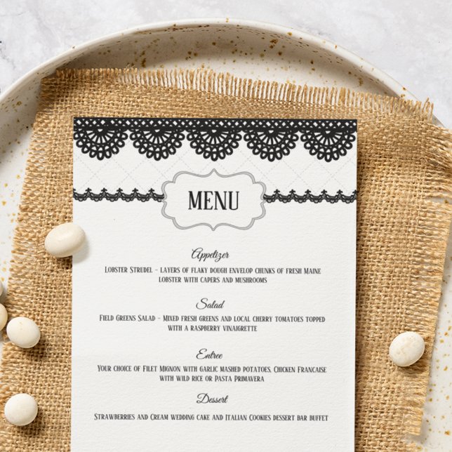 Black Lace on White Custom Wedding Menu (Creator Uploaded)