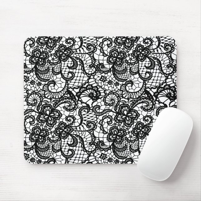 Black Lace on White Mouse Pad (With Mouse)