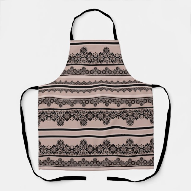 Black lace, openwork, brown background, beige, Bla Apron (Front)