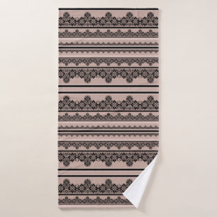 Black lace, openwork, brown background, beige, Bla Bath Towel