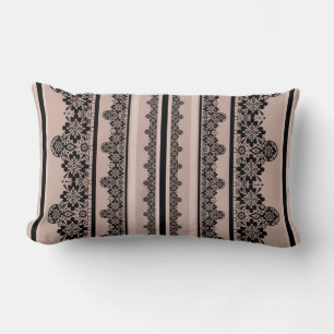 Black lace, openwork, brown background, beige, Bla Lumbar Pillow