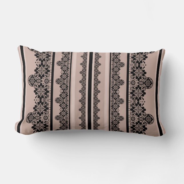 Black lace, openwork, brown background, beige, Bla Lumbar Pillow (Front)
