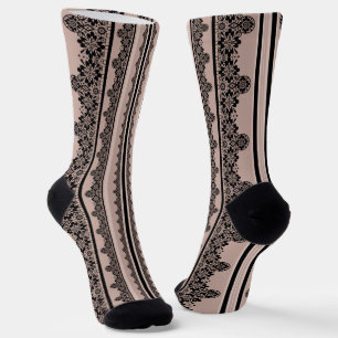 Black lace, openwork, brown background, beige, Bla Socks