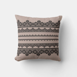 Black lace, openwork, brown background throw pillow