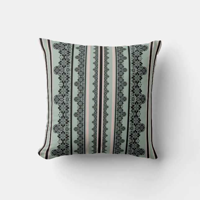 Black lace , openwork throw pillow (Front)