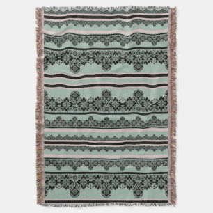 Black lace , openwork throw pillow blanket