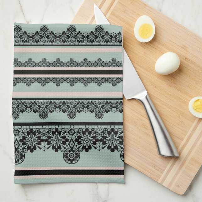 Black lace , openwork throw pillow kitchen towel (Quarter Fold)