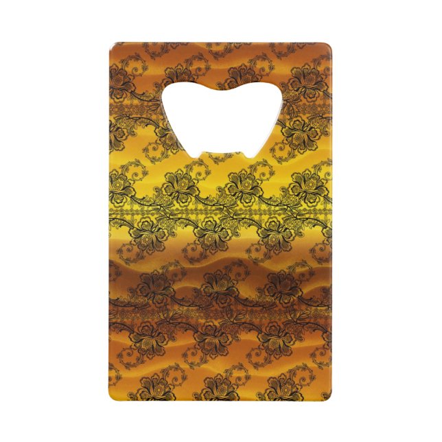 Black Lace Over Golden Waves Wallet Bottle Opener (Front)