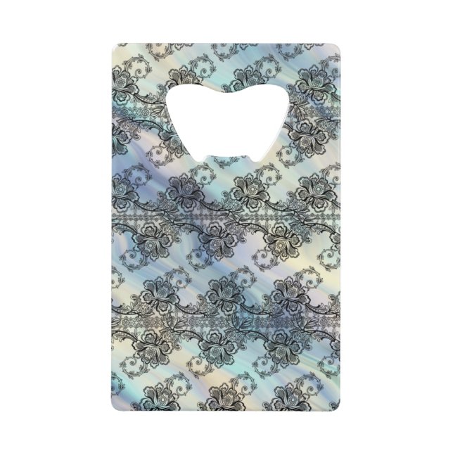 Black Lace Over Pastel Currents Credit Card Bottle Opener (Front)